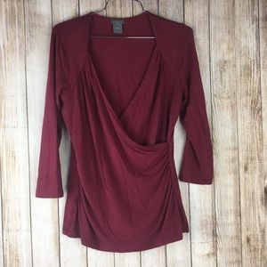 Ann Taylor wine surplice low cut blouse